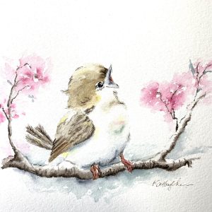 Watercolor spring bird paint along