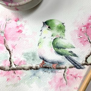 Watercolor Green Bird Greeting Card