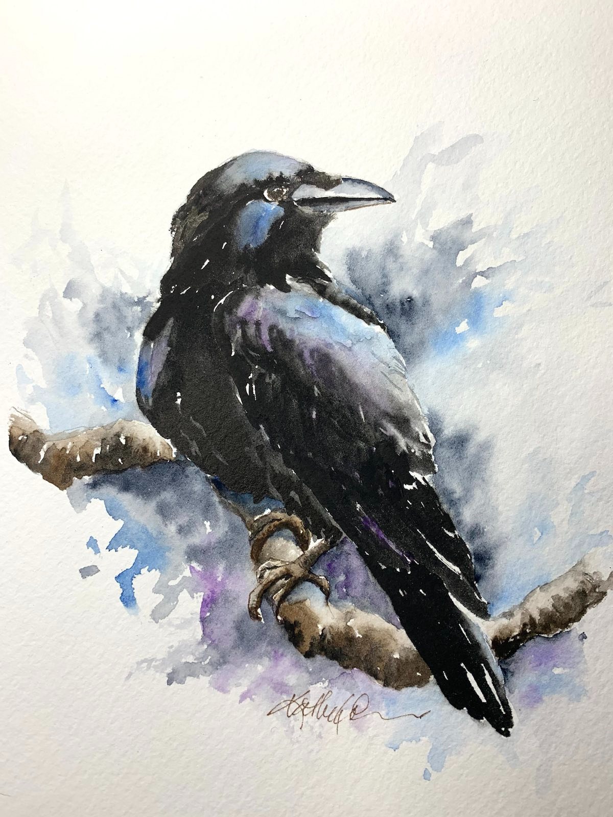 Watercolor raven paint along demo tutorial. Happy Halloween – Sunset ...
